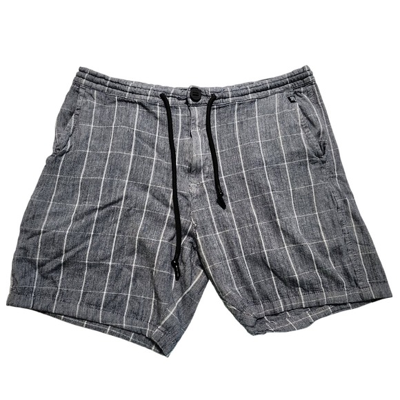Lost Plaid Shorts Mens 34 Gray White Drawstring Casual Summer - Picture 1 of 7